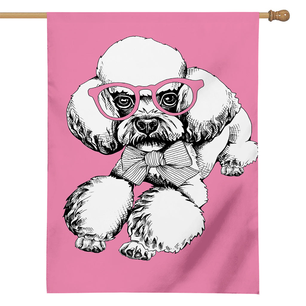 Poodle With Glasses Print House Flag