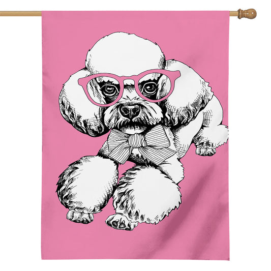 Poodle With Glasses Print House Flag