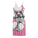 Poodle With Glasses Print Jersey Midi Cami Dress