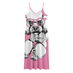 Poodle With Glasses Print Jersey Midi Cami Dress