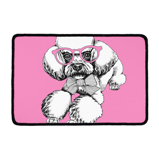 Poodle With Glasses Print Kitchen Mat