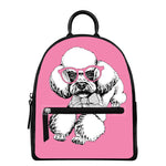 Poodle With Glasses Print Leather Backpack