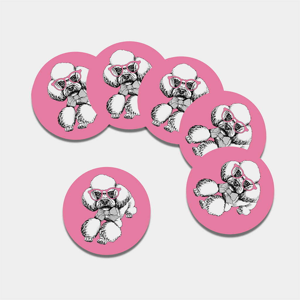 Poodle With Glasses Print Leather Coaster Set