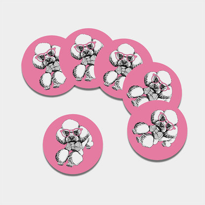 Poodle With Glasses Print Leather Coaster Set