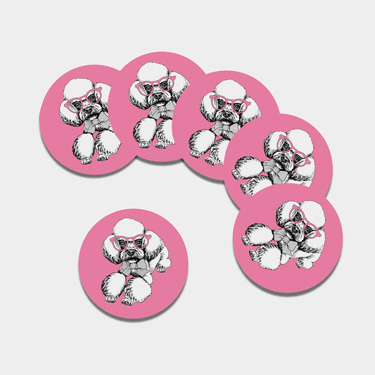 Poodle With Glasses Print Leather Coaster Set