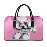 Poodle With Glasses Print Leather Duffle Bag