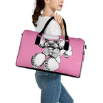 Poodle With Glasses Print Leather Duffle Bag