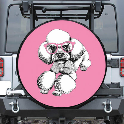 Poodle With Glasses Print Leather Spare Tire Cover