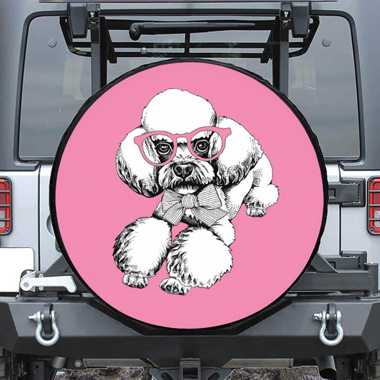 Poodle With Glasses Print Leather Spare Tire Cover