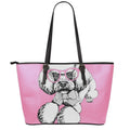 Poodle With Glasses Print Leather Tote Bag With Zipper