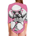 Poodle With Glasses Print Long Sleeve Swimsuit