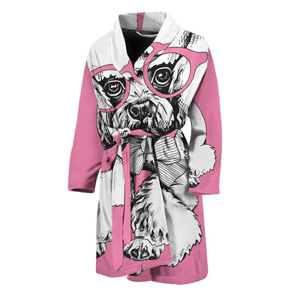 Poodle With Glasses Print Men's Bathrobe