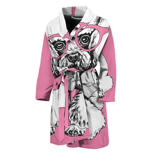 Poodle With Glasses Print Men's Bathrobe