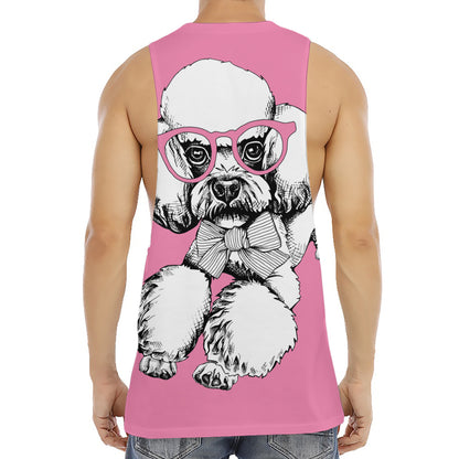 Poodle With Glasses Print Men's Muscle Tank Top