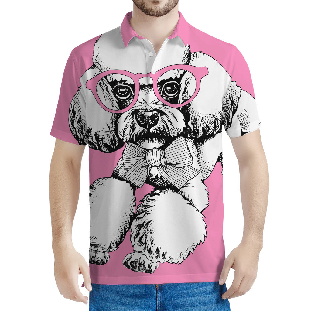 Poodle With Glasses Print Men's Polo Shirt