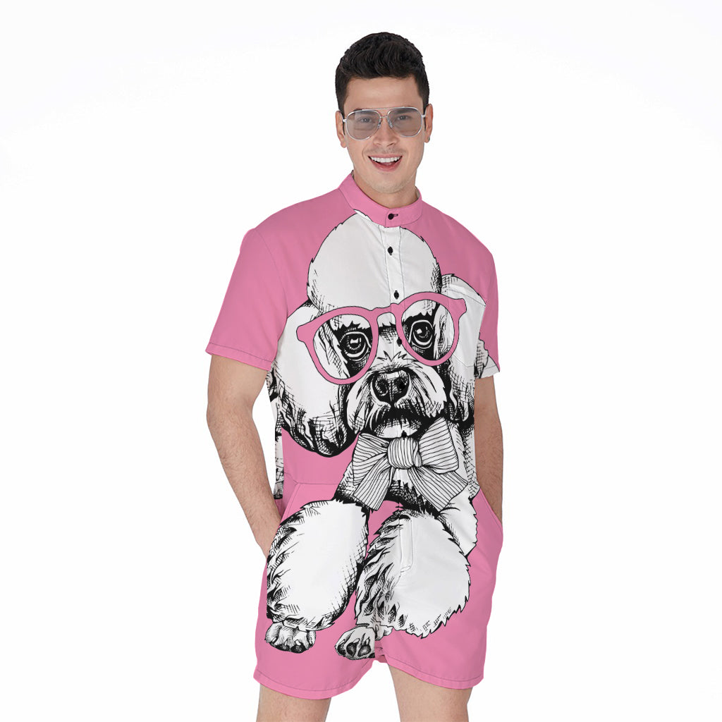 Poodle With Glasses Print Men's Rompers