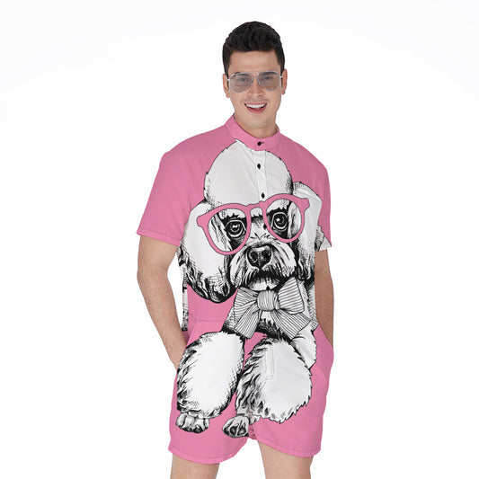Poodle With Glasses Print Men's Rompers