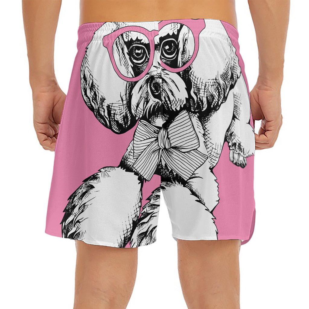 Poodle With Glasses Print Men's Split Running Shorts