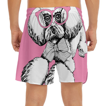 Poodle With Glasses Print Men's Split Running Shorts