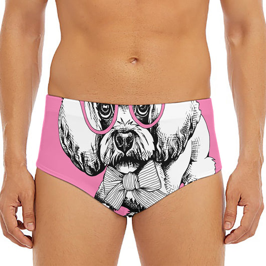 Poodle With Glasses Print Men's Triangle Swim Briefs