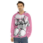 Poodle With Glasses Print Men's Velvet Pullover Hoodie
