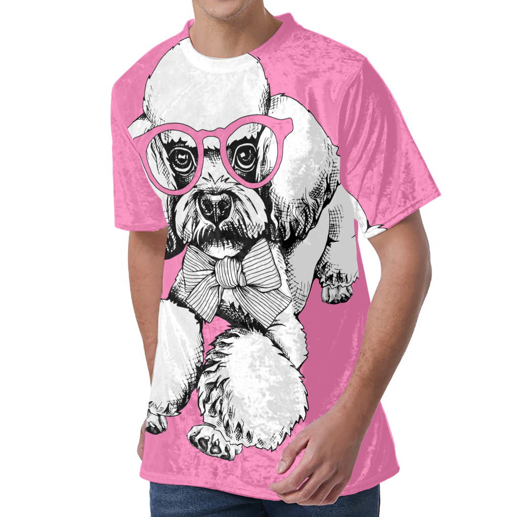 Poodle With Glasses Print Men's Velvet T-Shirt