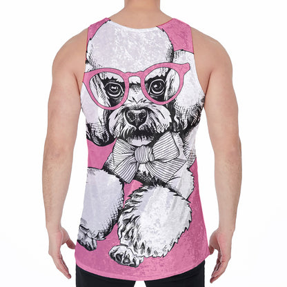 Poodle With Glasses Print Men's Velvet Tank Top
