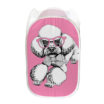 Poodle With Glasses Print Mesh Laundry Hamper