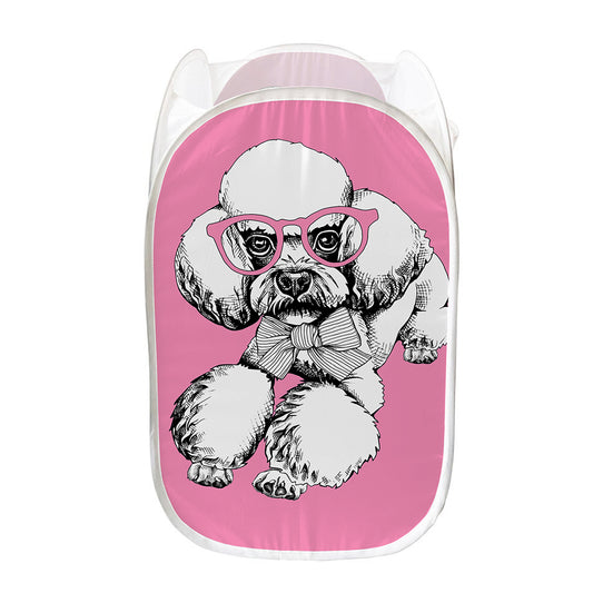 Poodle With Glasses Print Mesh Laundry Hamper