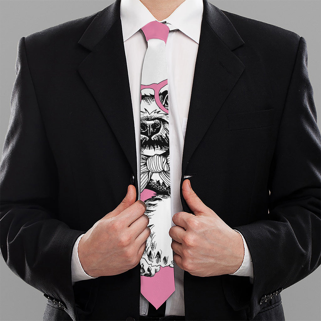 Poodle With Glasses Print Necktie