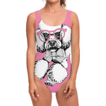 Poodle With Glasses Print One Piece Swimsuit