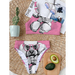 Poodle With Glasses Print One Shoulder Bikini Top