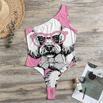 Poodle With Glasses Print One Shoulder Bodysuit