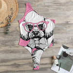 Poodle With Glasses Print One Shoulder Bodysuit
