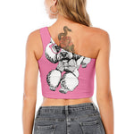 Poodle With Glasses Print One Shoulder Crop Top