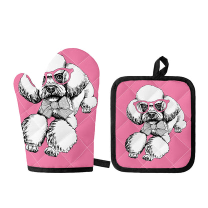 Poodle With Glasses Print Oven Mitt And Pot Holder Set