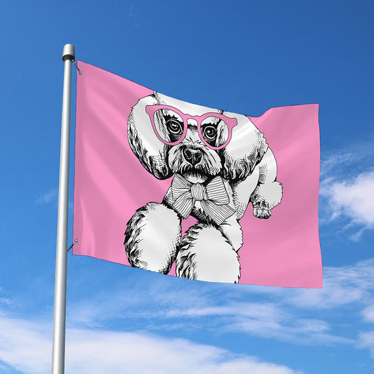 Poodle With Glasses Print Polyester Flag