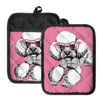 Poodle With Glasses Print Pot Holders With Pocket
