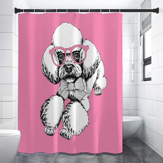 Poodle With Glasses Print Premium Shower Curtain