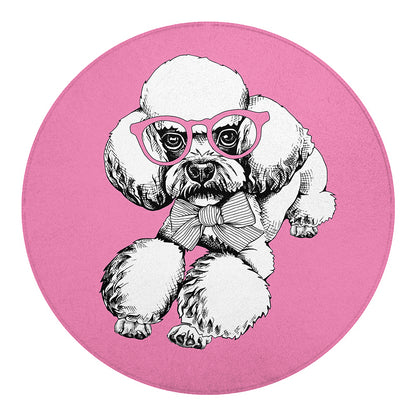 Poodle With Glasses Print Round Blanket