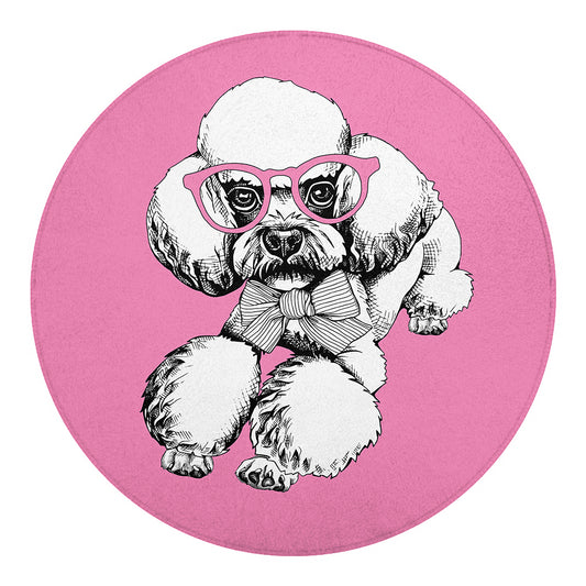 Poodle With Glasses Print Round Blanket