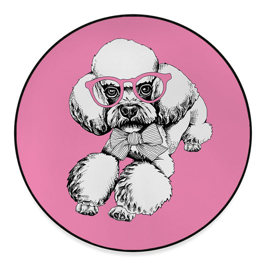 Poodle With Glasses Print Round Floor Mat