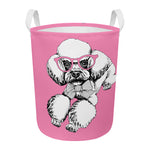 Poodle With Glasses Print Round Laundry Basket