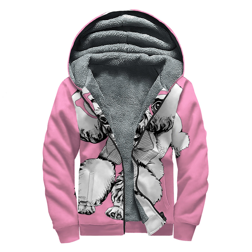 Poodle With Glasses Print Sherpa Lined Zip Up Hoodie
