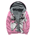 Poodle With Glasses Print Sherpa Lined Zip Up Hoodie