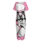 Poodle With Glasses Print Short Sleeve Long Nightdress