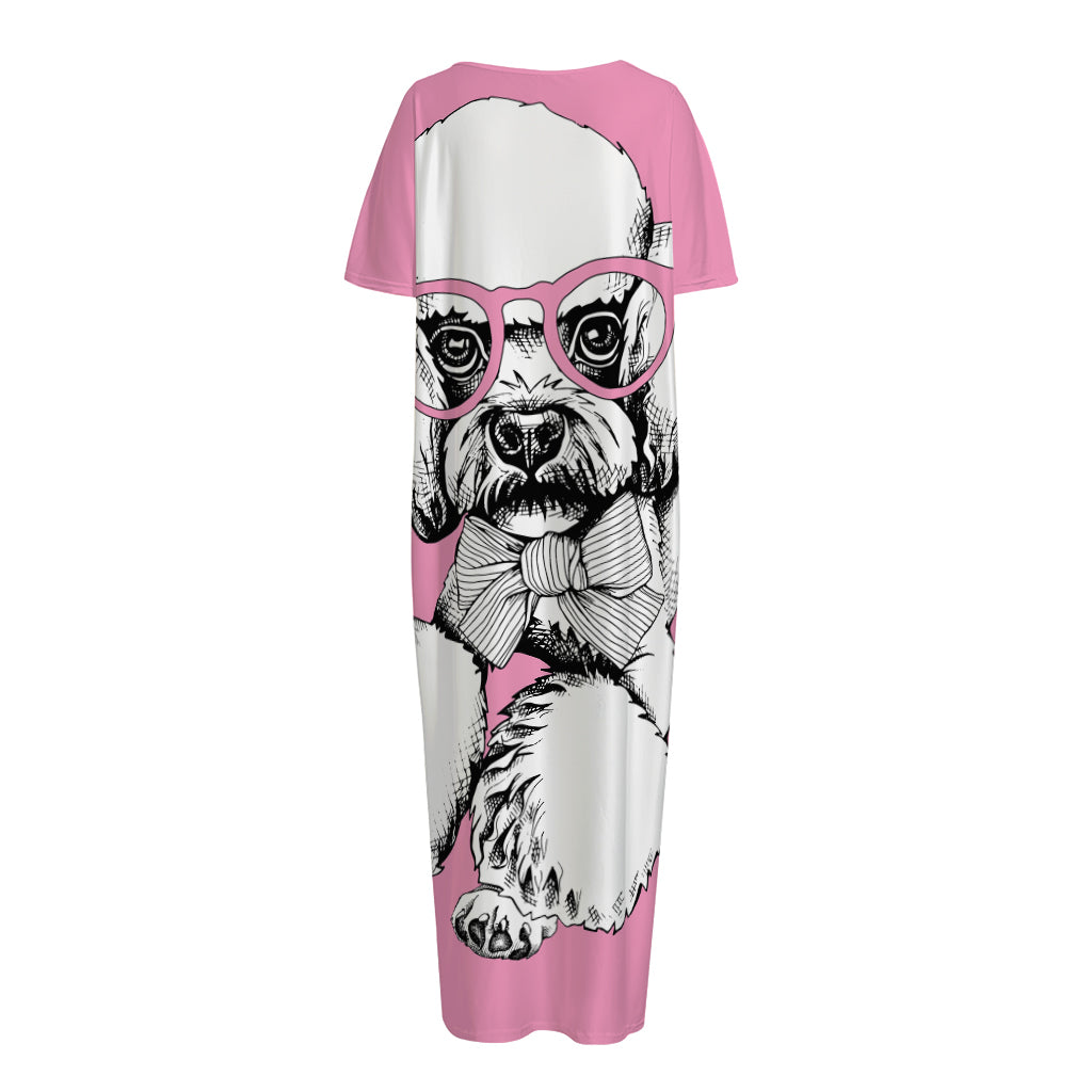 Poodle With Glasses Print Short Sleeve Long Nightdress