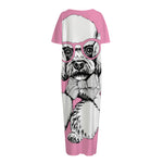 Poodle With Glasses Print Short Sleeve Long Nightdress