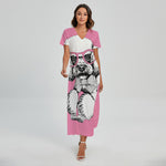Poodle With Glasses Print Short Sleeve Maxi Dress