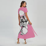Poodle With Glasses Print Short Sleeve Maxi Dress